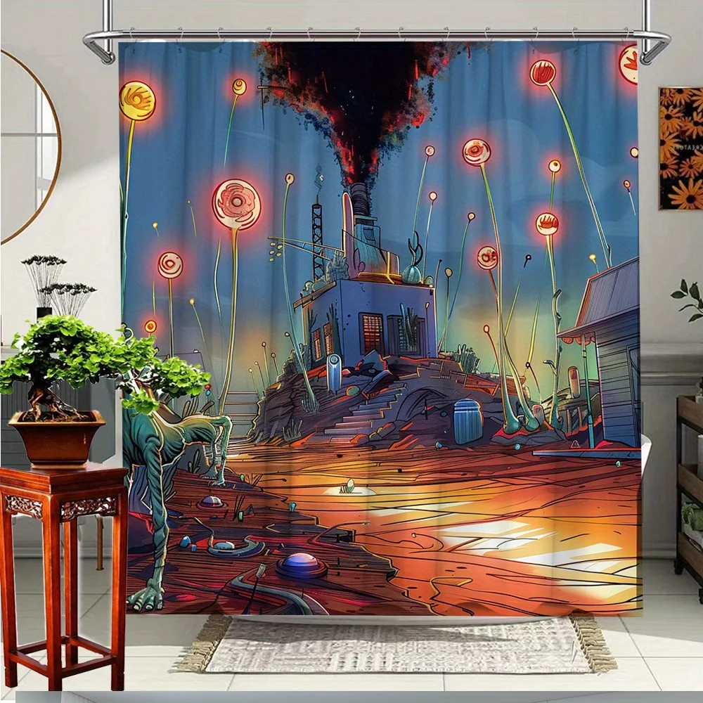 

1 шт., креативная мультяшная занавеска для ванной с уникальным дизайном, стильный декор для ванной комнаты, полиэфирная ткань, аксессуары для ванной комнаты,