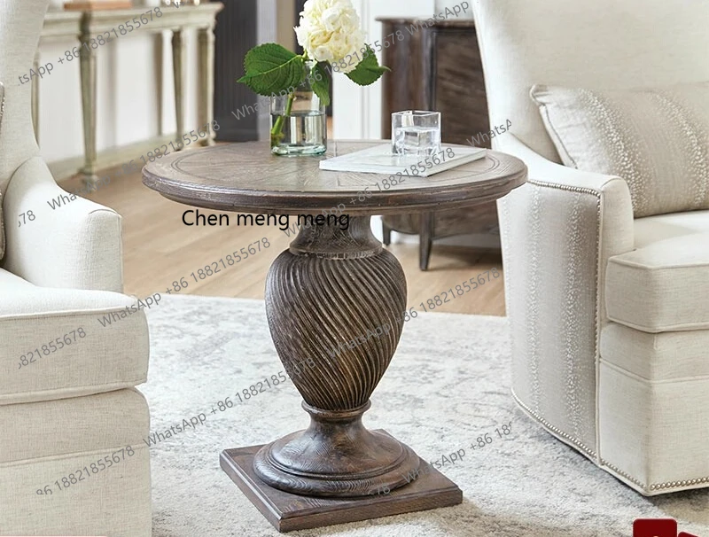 

Круглый угловой столик для гостиной, небольшой журнальный столик из цельного дерева, американское искусство, балконная подставка для цветов, прикроватный столик для хранения