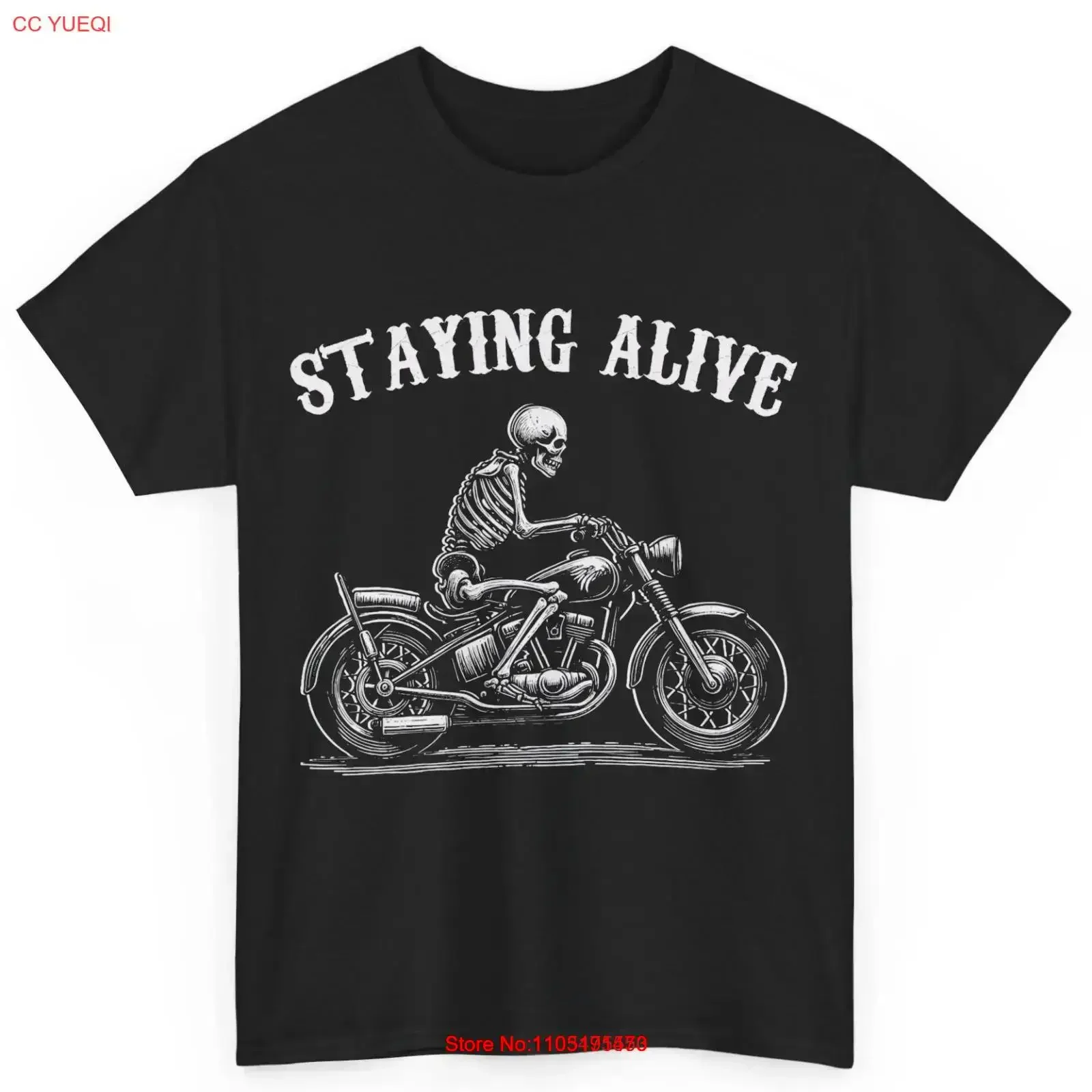 

Motorcycle Biker Skeleton Staying Alive Motorbike Driver Halloween T Shirt vintage Washed Casual Soft Stylish