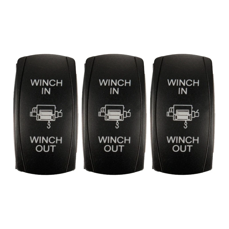 3X 7Pin Laser-Momentary Rocker Switch Winch In Winch Out 12V ON-OFF-ON LED Light Green