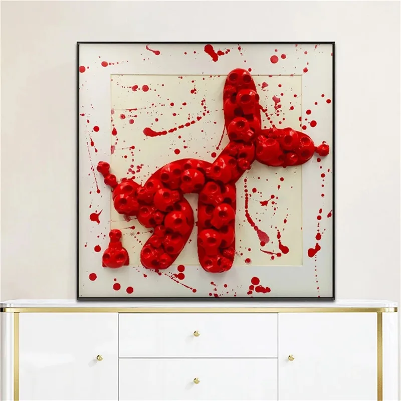 Red Dog Statue Wall Art Poster Modern Graffiti Nordic Sculpture Prints Canvas Painting Picture for Toilet Bathroom Home Decor