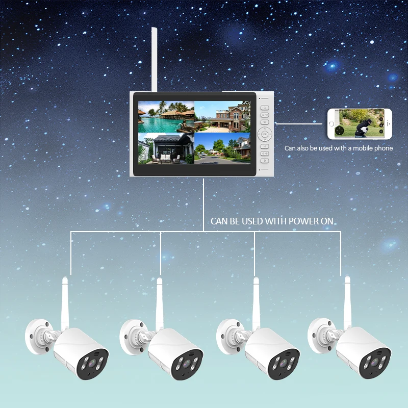 Kit de caméra 7.0 pouces 4Ch CCTV LCD NVR vidéo en temps réel Icloud/stockage Local système de caméra Wifi système de caméra NVR avec application Tuya