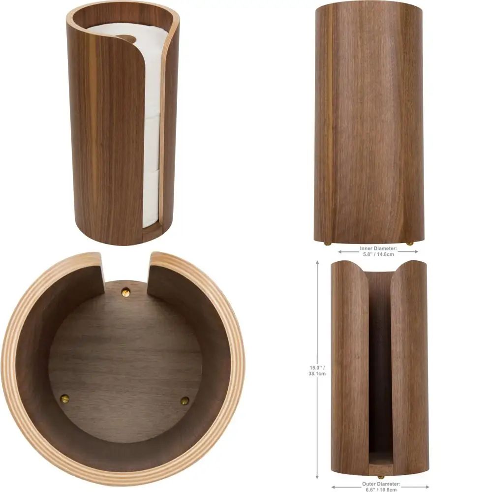 

Free Standing Plywood Toilet Paper Holder - Wood Tissue Storage for Mega Rolls, Walnut Finish