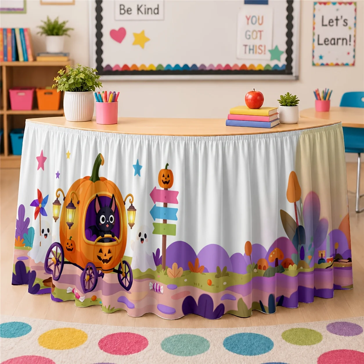 Tablecloth/Tableskirt Cartoon Halloween Pumpkin Carriage Ghost Wind Party Tablecloth/ Tablecove 1 piece