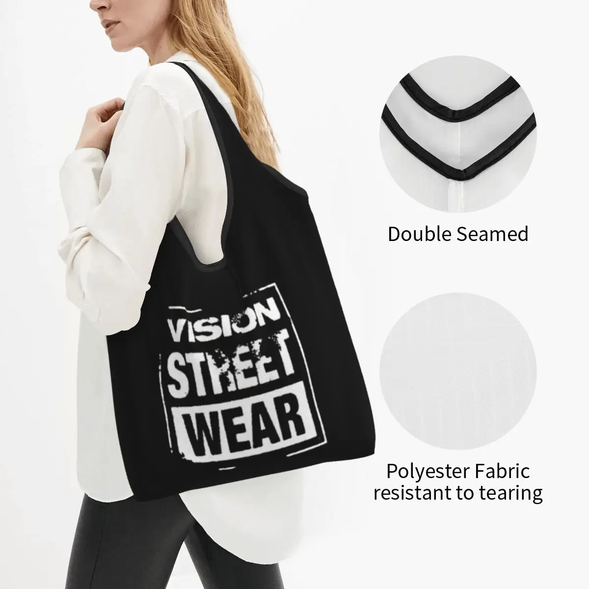 Custom Fashion Vision Street Wear Skateboarding Disstresed 1980s Original Aesthetic Tribute Shopping Tote Bag Portable  Bag