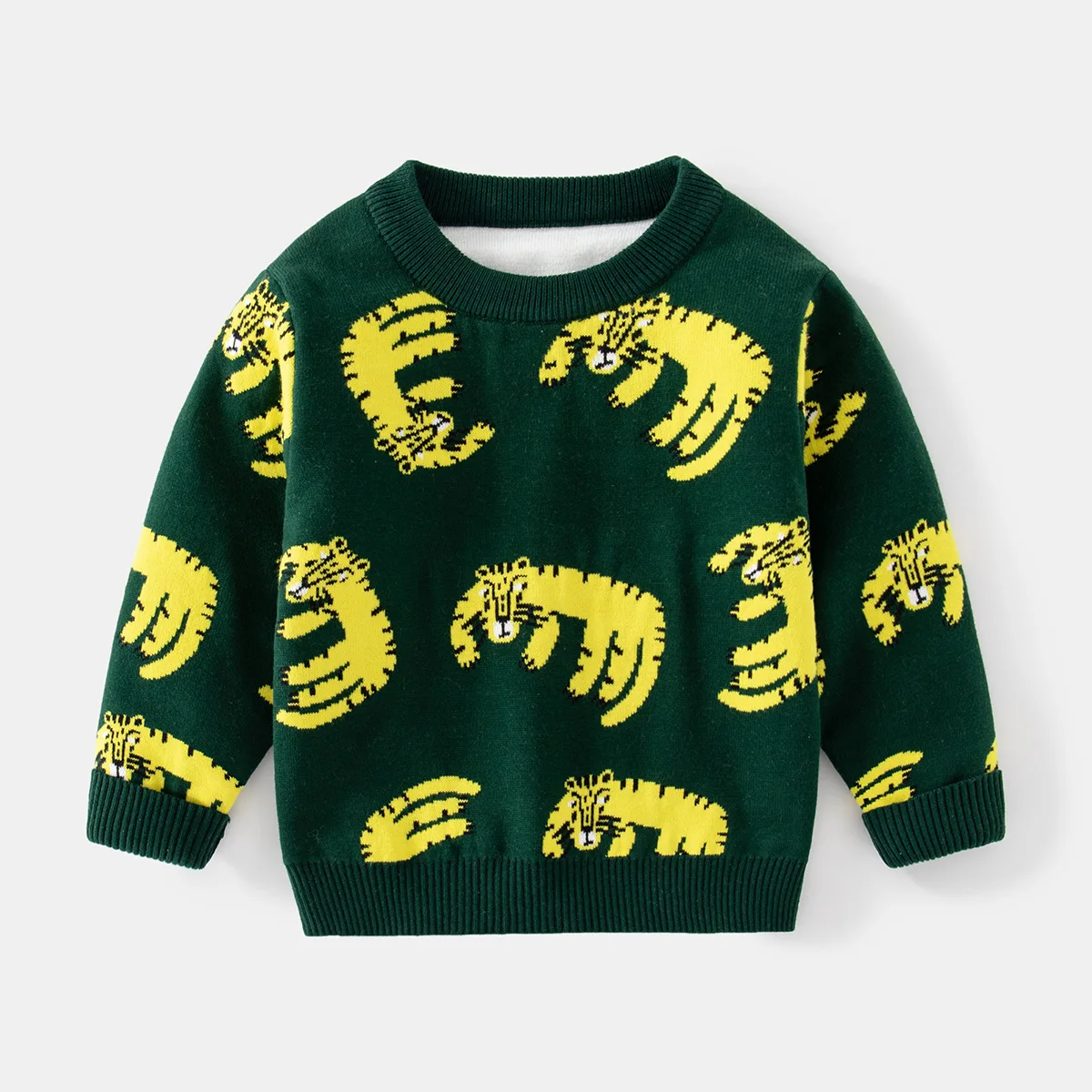 Kids Boys Casual Cute Cartoon Tiger Knitted Crew Neck Pullover Sweater Toddler Baby Knitwear Children's Autumn Winter Sweaters