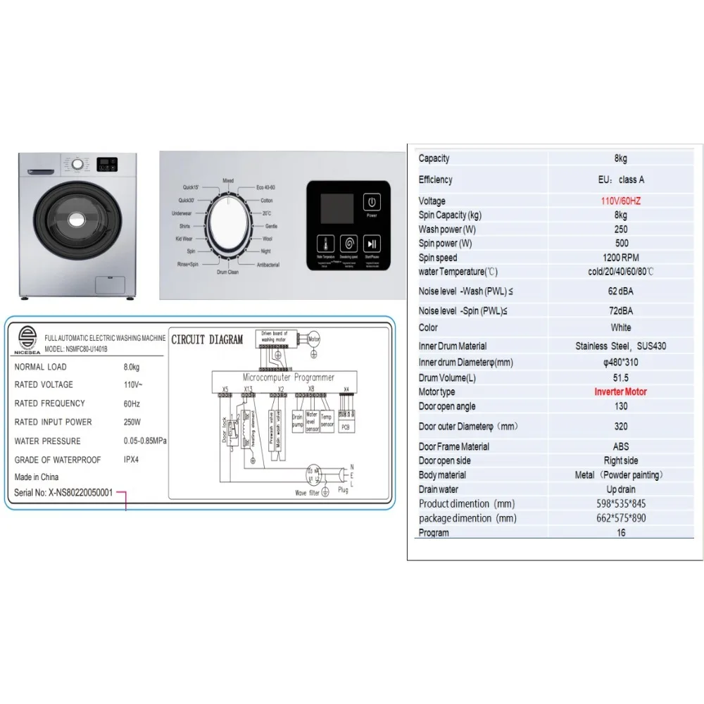 تصميم جديد 9 كجم غسالات أوتوماتيكية بالكامل للبيع