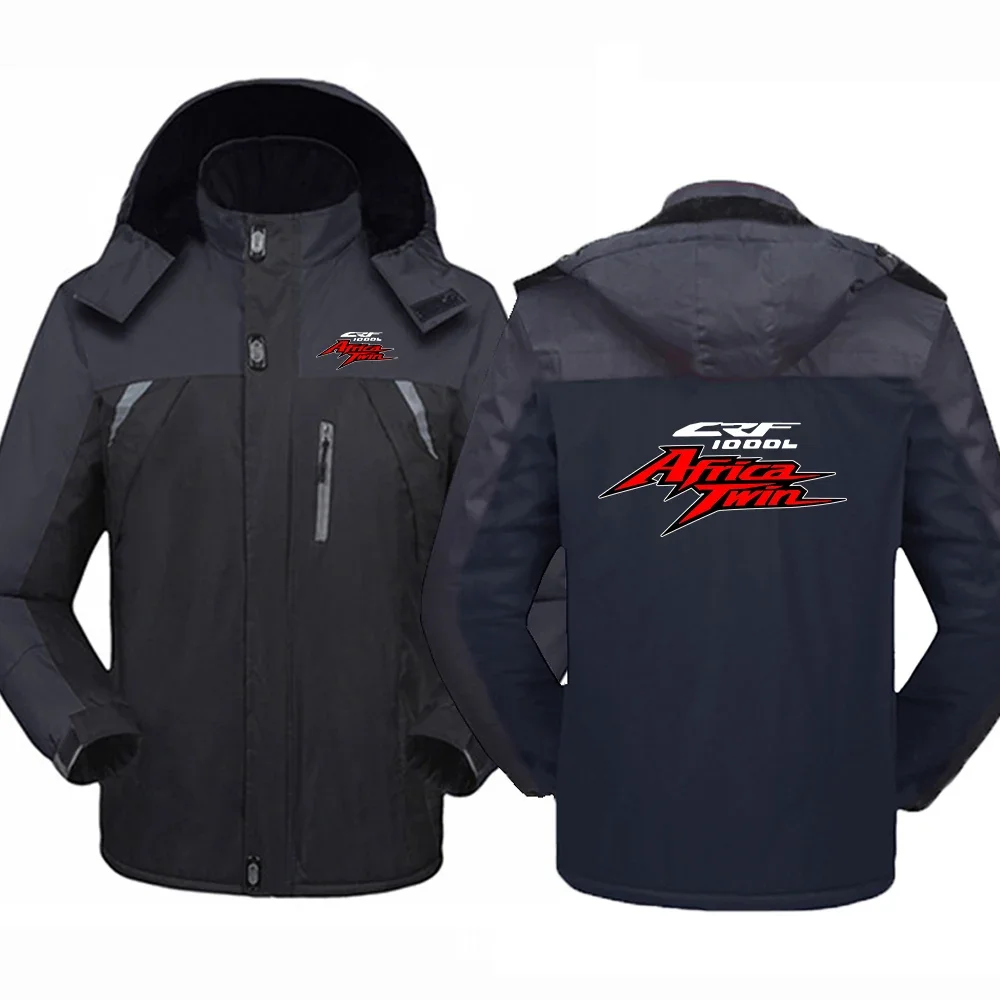 

2024 Africa Twin Crf 1000L Logo Print Winter Men Patchwork Thicken Warm Hooded Coat Zip Cold Prevention Mountaineering Clothing