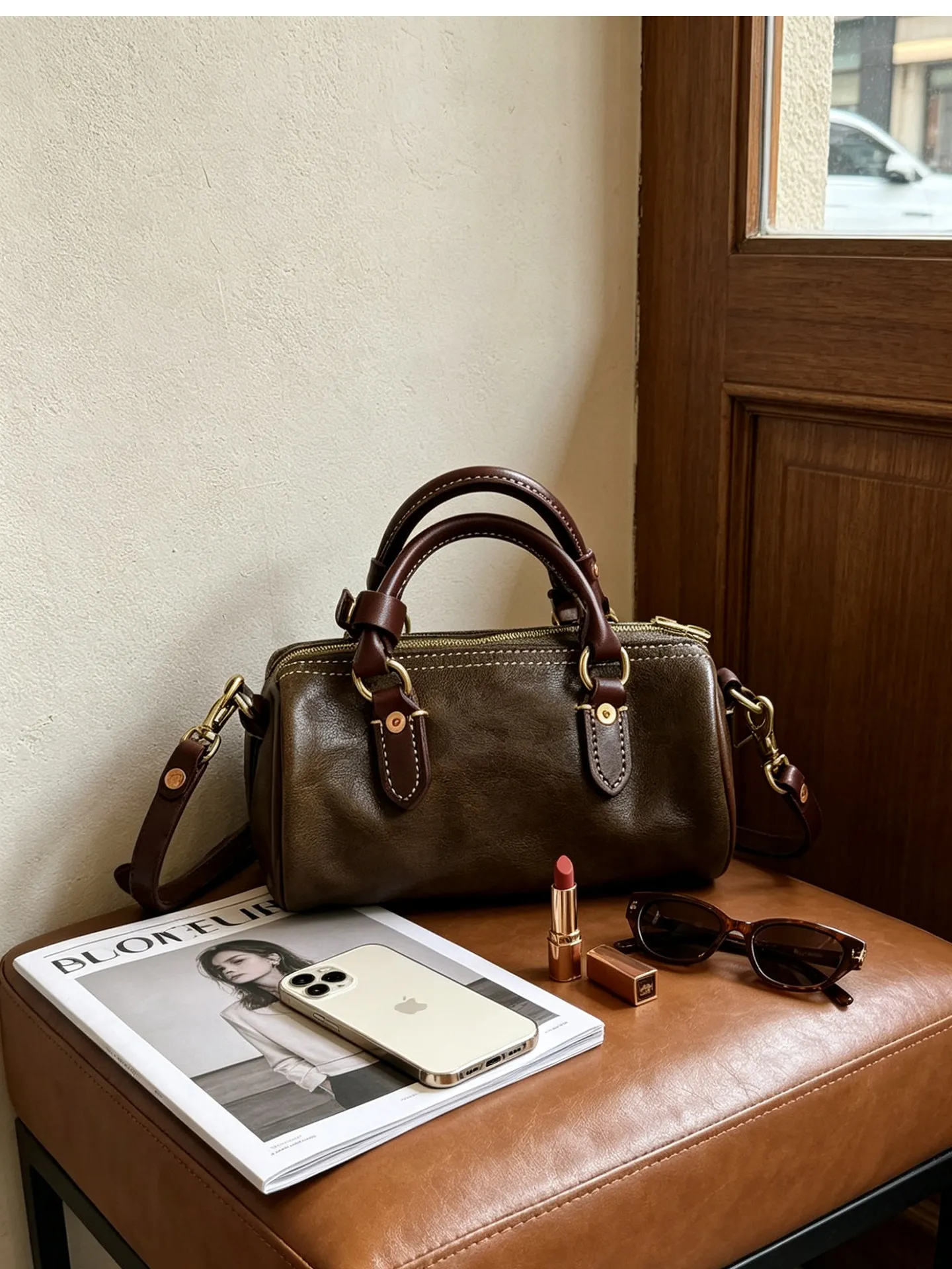 PNDME einfache Vintage-Handtasche aus erstklassigem Rindsleder für Damen, luxuriöse handgefertigte Echtleder-Umhängetasche für Wochenendpartys. – Detail 5