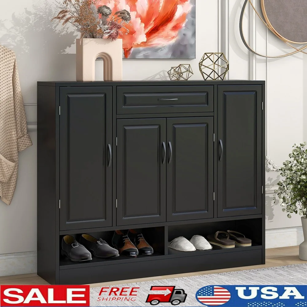 

Contemporary Shoe Cabinet Freestanding Wooden Shoe Rack Ample Storage Adjustable Shelves Entryway Organizer Durable Design Space