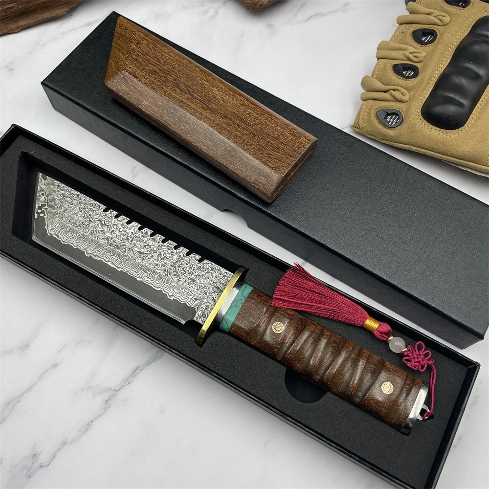 

Дамасское лезвие высокой твердости, ручки из палисандра, охотничий нож, ножи для выживания, японский стиль, лезвие Танто, ручные инструменты для кемпинга, EDC