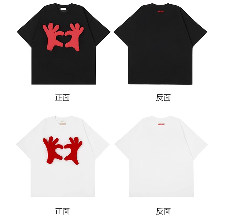 Couple 2025 Spring Summer New Personalized Three-dimensional Pattern Tops Loose Short-sleeve T-shirts Trendy Color Matching Tees