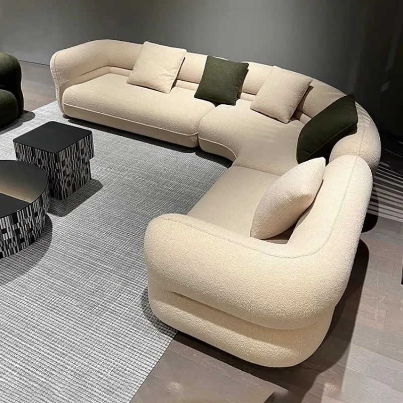 

Italian minimalist style Bobo ball fabric curved sofa large flat layer cream style multi-person corner