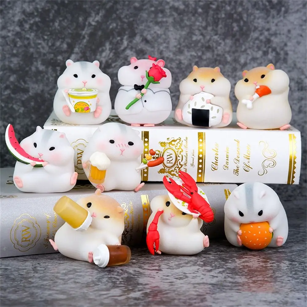 Foodie Series Hamster Clarke Figures Model Toys Flocking Mouse Gourmet Hamster Figures Cute Small Animals