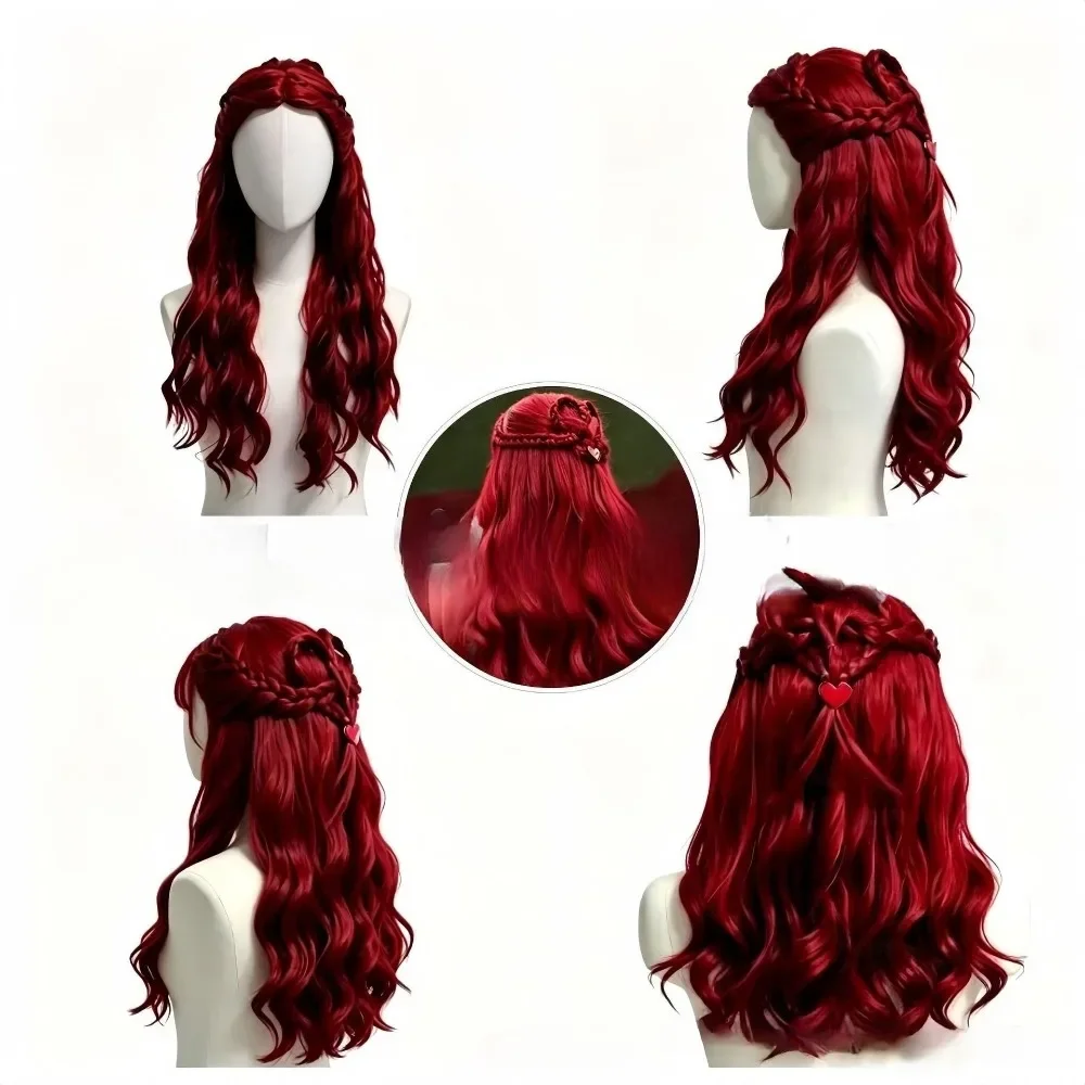 Red Blue Long Curly Synthetic Wig with Double Ponytail Women Fluffy Wavy Cosplay Wig for Halloween Party Costume Accessory