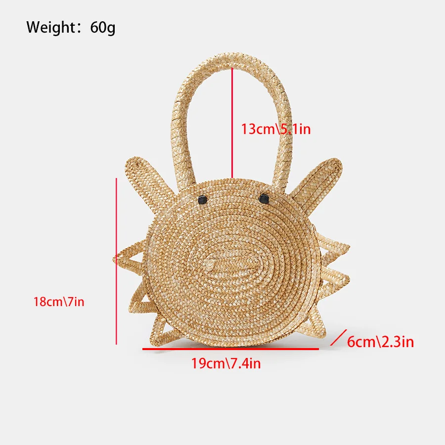 Cute Crab Shape Straw Women Handbags Funny Round Paper Woven Shoulder Bags for Girls Creative Summer Beach Bag for Children 2023