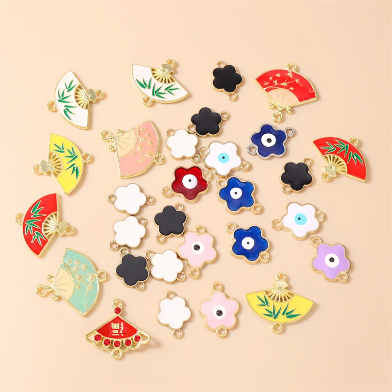 20 Stück niedliche bunte Emaille-Blumenfächer-Anhänger-Verbinder für die Herstellung von Armbändern, Halsketten, DIY-Handwerksarbeiten, Schmuckzubehör – Detail 2