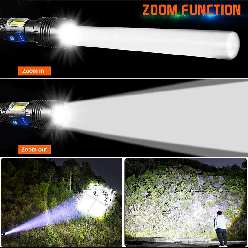 100000000LM Super Powerful Flashlight USB Rechargeable LED Flashlights Military Tactical Flashlight Zoomable Lantern Waterproof