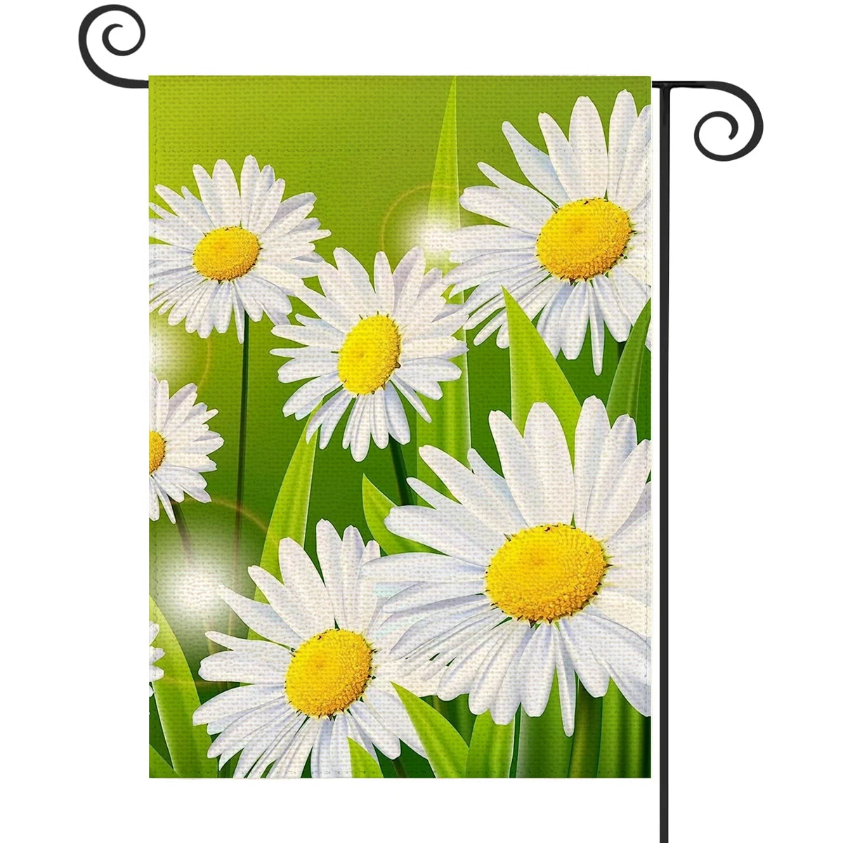 1PC  White Daisy Pattern Linen Cotton Garden Flag Banner Indoor Outdoor Home Garden Hanging Decor