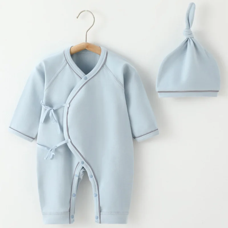 

2Piece Set Spring Autumn Baby Boy Girl Clothes 0 To 3 Months Casual Solid Cotton Soft Toddler Jumpsuit Newborn Rompers+Hat BC332