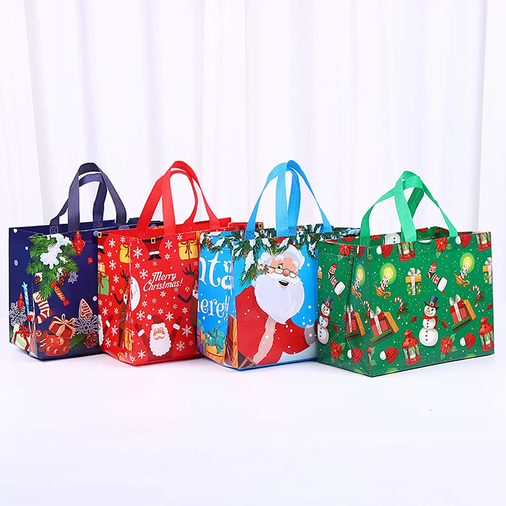 New Year Christmas Non-Woven Fabric Tote Bags Candy Gift Packaging Santa Claus Kids Holiday Happy Year Party Favors