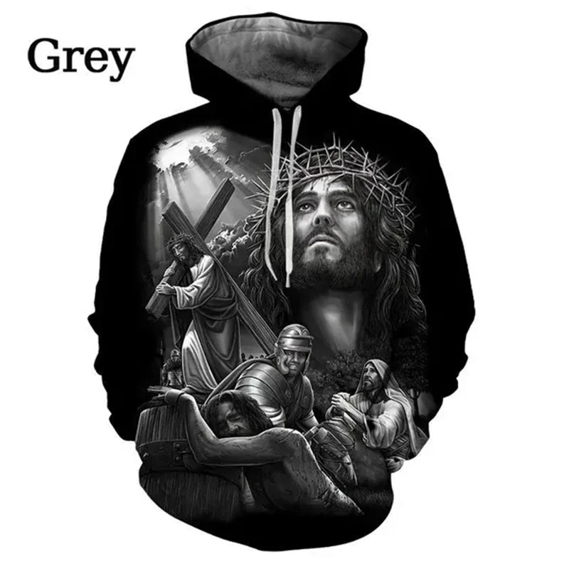 Men Women Christian Cross Jesus Graphic Black Hoodies 3d Printed Long Sleeve Pullover Sweatshirt Fashion Streetwear Tops