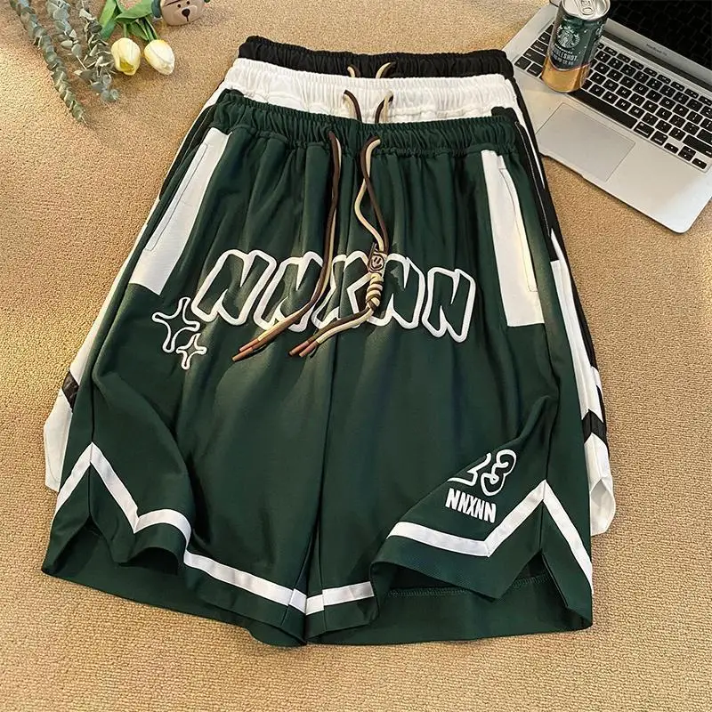 American Style Basketball Elastic Waist Letter Men New Summer Thin Style Quick Drying Loose High Street Large Size Casual Shorts