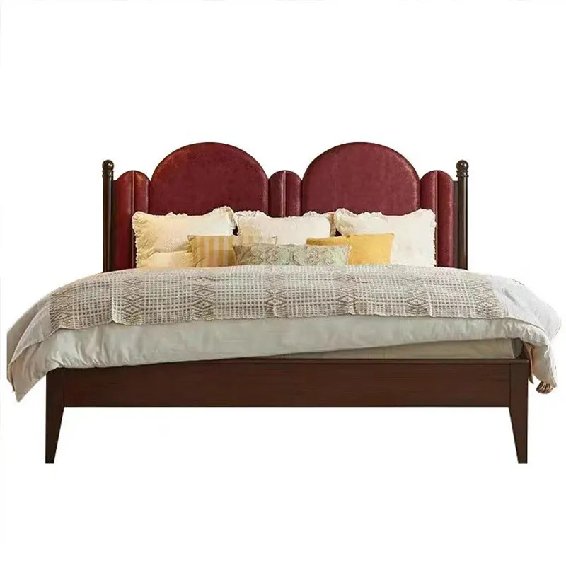 Retro solid wood bed, French soft bag princess bed, medieval double bed