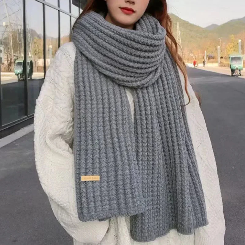 Winter Women Warm Scarf Wool Knitted Men Thick Warm Winter Scarves Long Size Male Winter Casual Warmer Female Hand Made Scarves