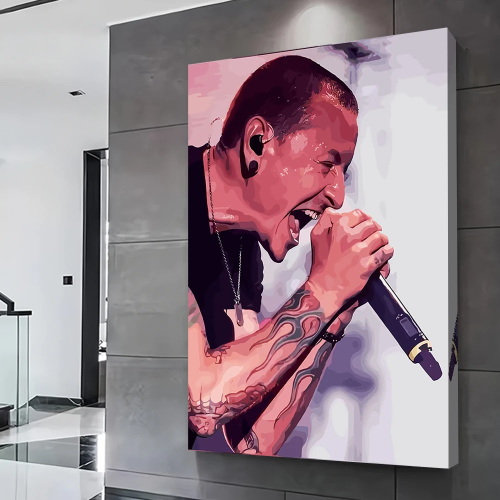 Chester Bennington Singing Into Printed Poster Customizable Pictures Wall Art Canvas Painting for Luxury House Decoration Home