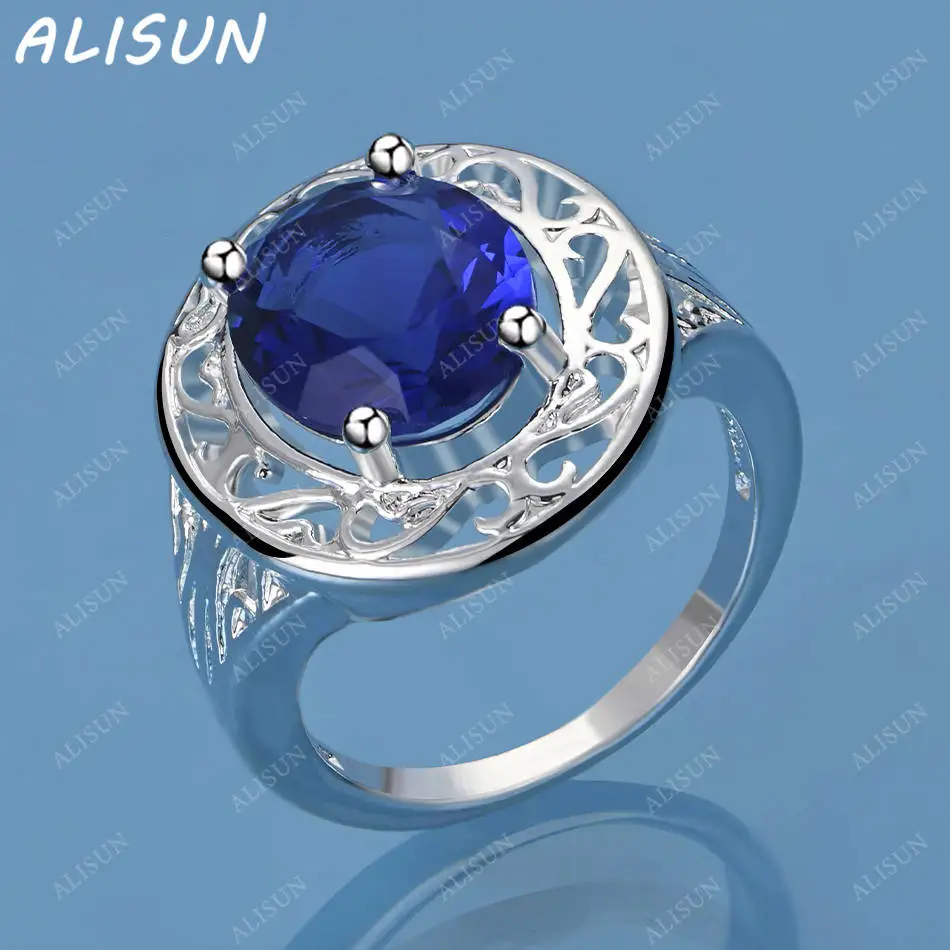 

ALISUN 925 Sterling Silver Blue Zircons Ring For Women Men Fashion Jewelry Vintage Grace Charm Noble Party Birthday Gifts
