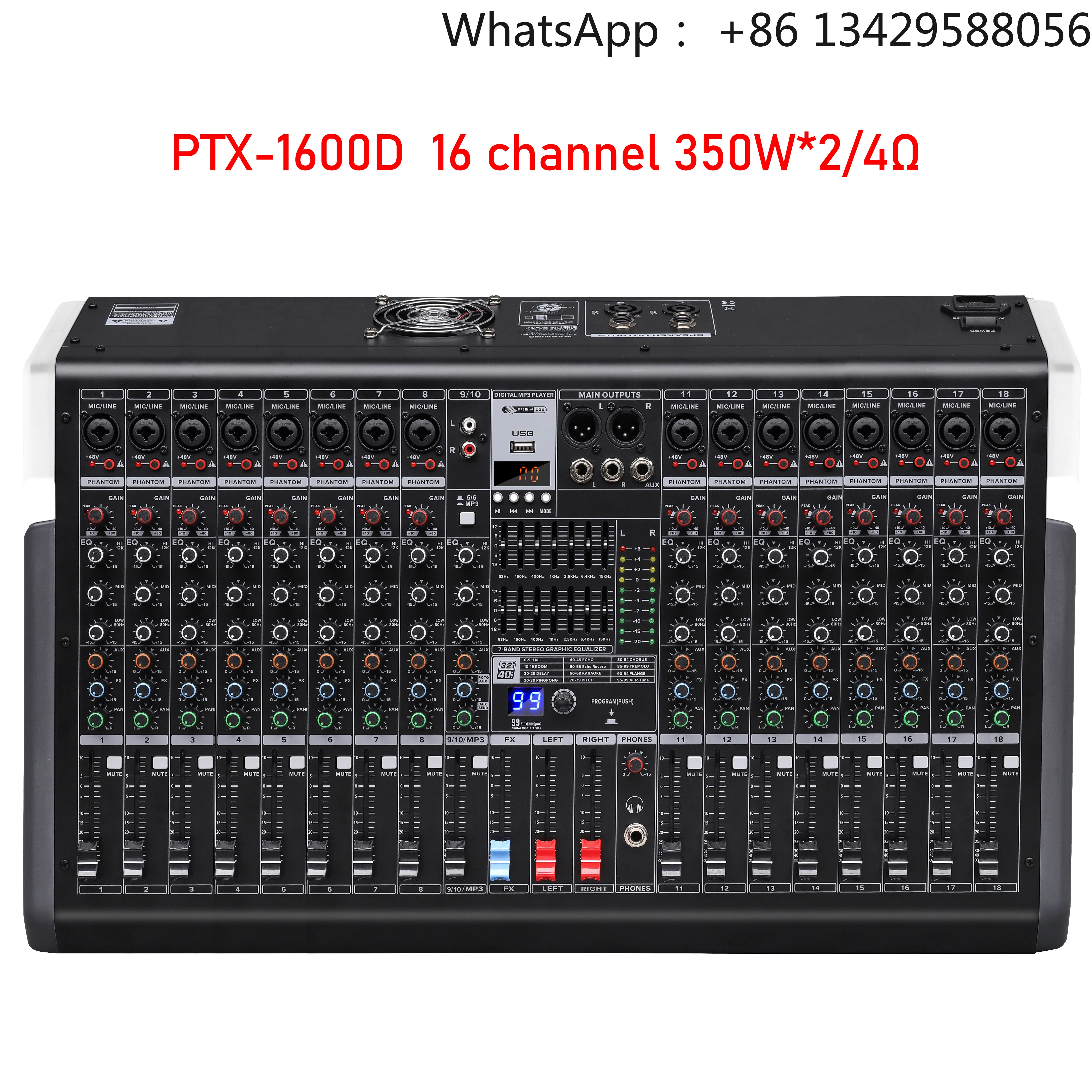 High Quality PTX-1600D 16 Channel Mixer, Professional Stereo Input Audio Console Mixer