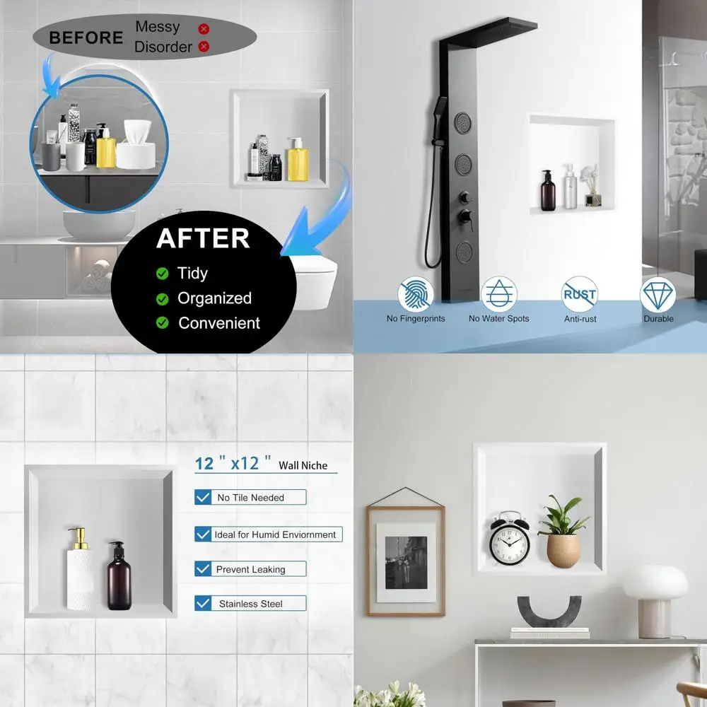 

12 x 12 Stainless Steel Waterproof Shower Niche, Recessed Bathroom Shelf for Storage, White