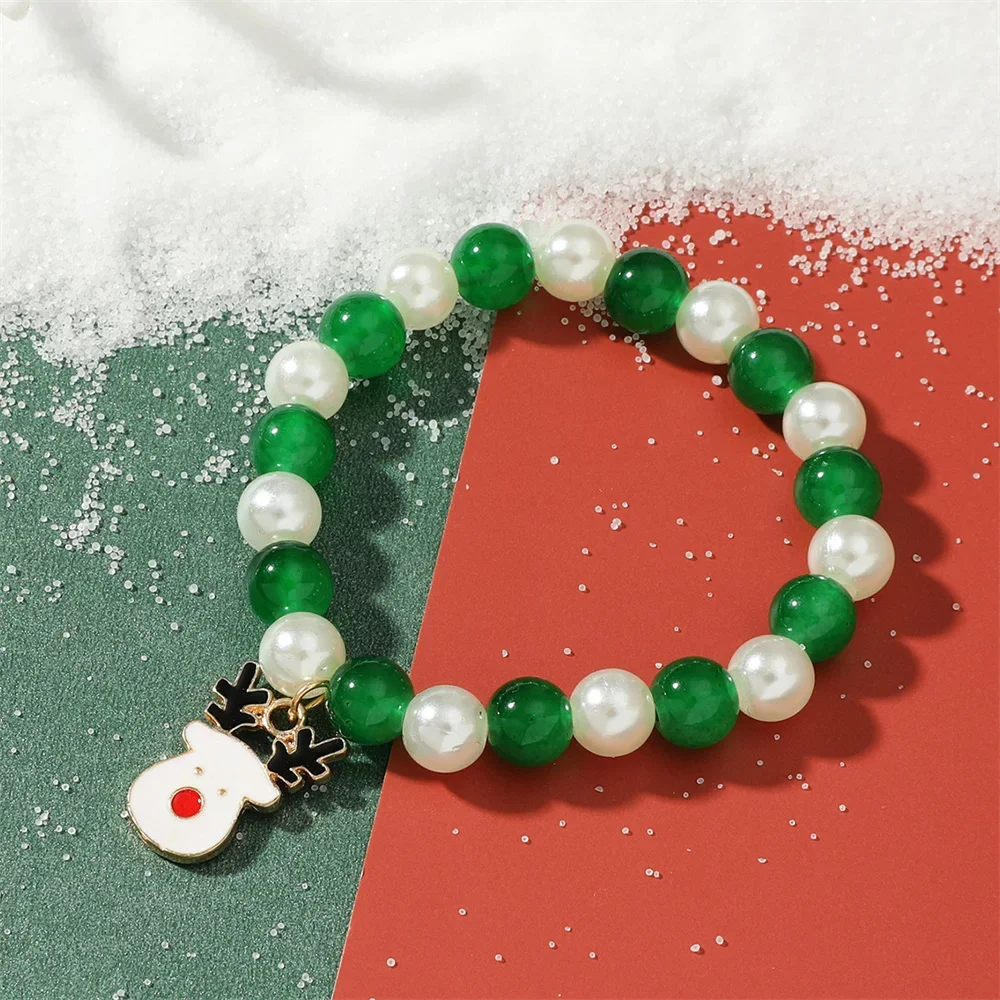 LXY-W Vintage Fashion New 2021 Red Green Beads Cartoon Christmas Tree Elk Bracelet For Women Boho Festival Girl's Gift Jewelry