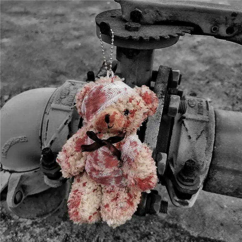 Trendy Bloody Plush Bear Pendant Keychain Injured Animal Bear for Doll for Key Ring Keychain Jewelry for Cellphone Backp