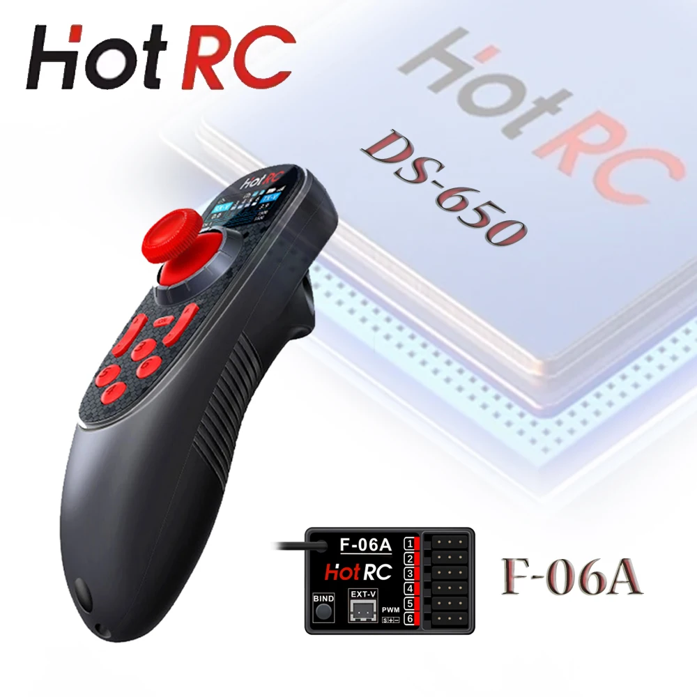 

HOTRC DS-650 6CH 2.4G Radio System Transmitter Remote Controller with F-06A Receiver for RC Car Tank Boat Ship Model Accessories
