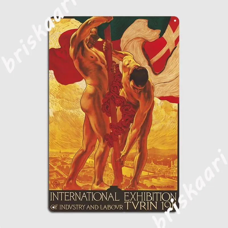 International Exhibition Of Industry And Labour Turin 1911 Italy Art Nouveau Poster Metal Plaque Cave Pub Tin Sign Poster