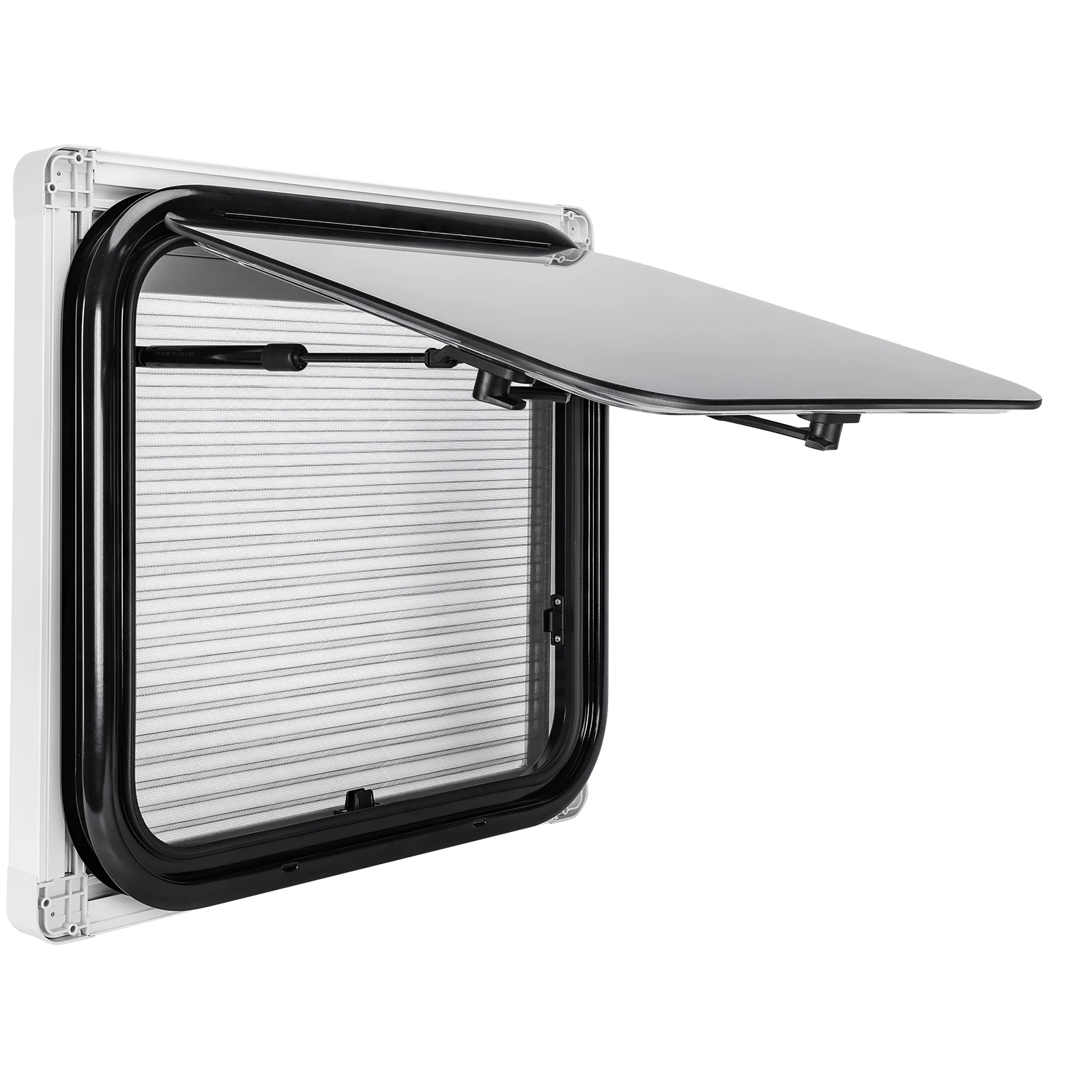 

Camping RV Window Cut Out Size 800*500mm Aluminum Alloy Frame Double Glazed Acrylic Glass with Block Out Blind & Flyscreen