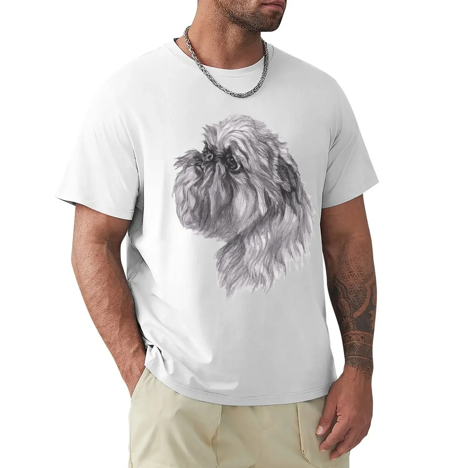 Brussels Griffon Dog Portrait Drawing T-Shirt boys animal print oversizeds sweat mens champion t shirts