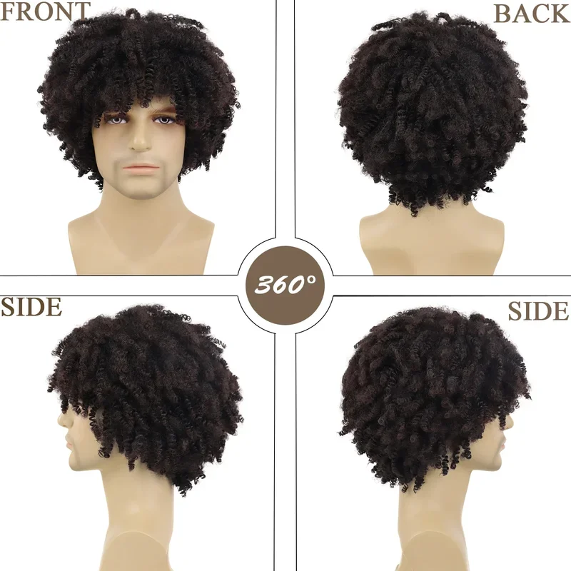 GNIMEGIL Synthetic Afro Curly Hair Wig with Bangs for Man Wig Short Natural Hair Male Wig 80s Costume Halloween Wig Cosplay Wigs