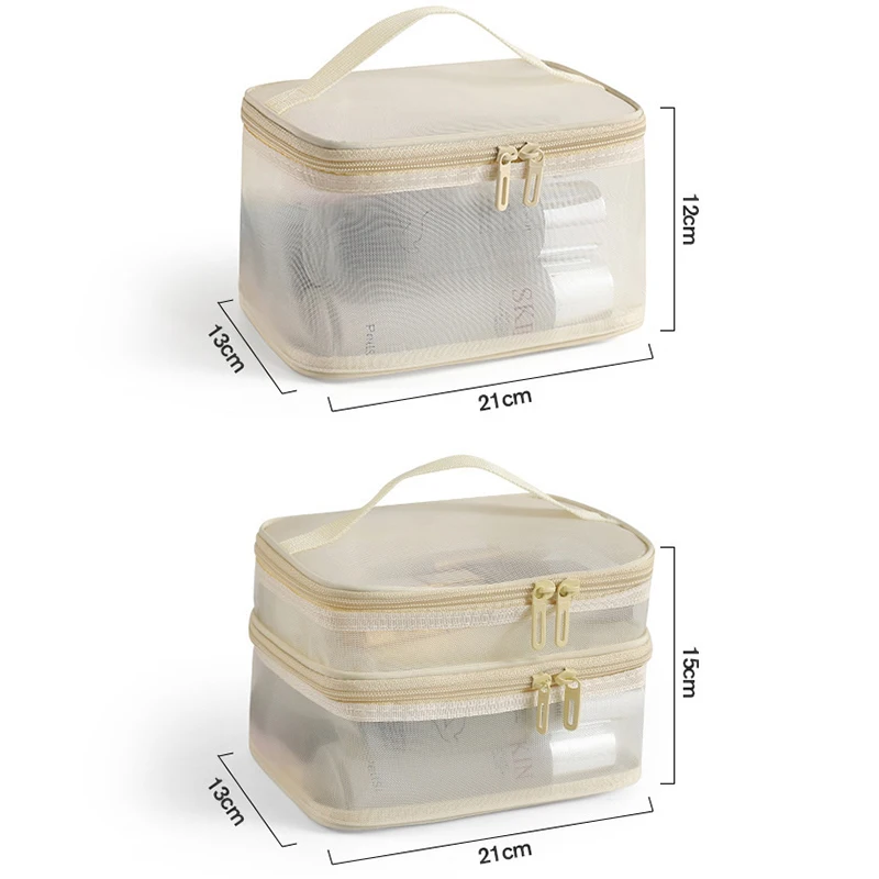 Travel Mesh Wash Storage Bag Makeup Organizer Cosmetics Make Up Skincare Box Plastic Container Handbag For Women Men Bathroom