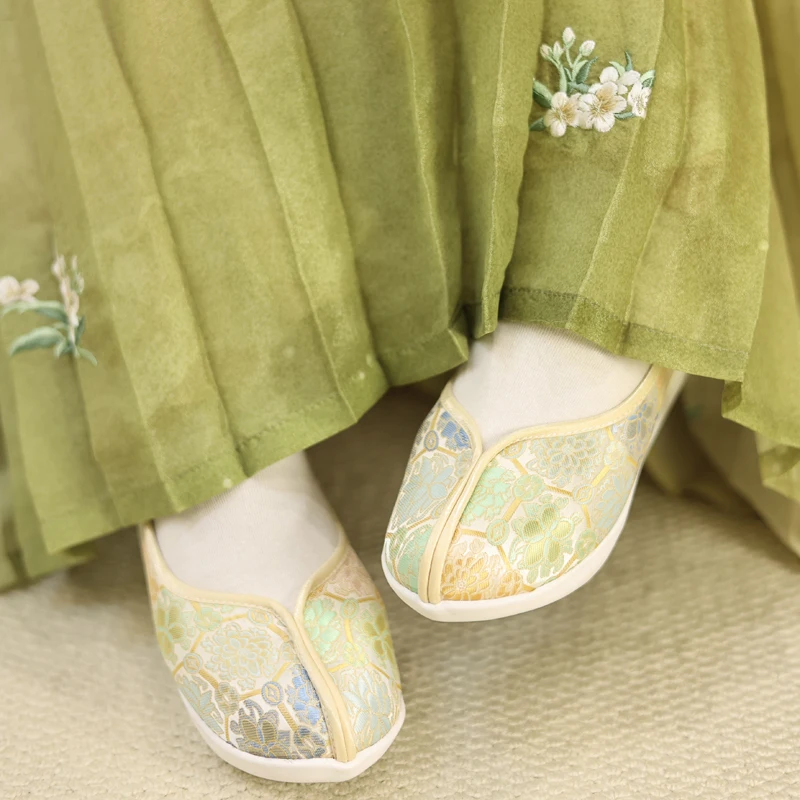Zapatos Hanfu Jiangnan Zhu Ji【Ran Chun Guang】 para Mujer, Estilo Antiguo, Tela Bordada, con Plataforma, Diseño de la Dinastía...