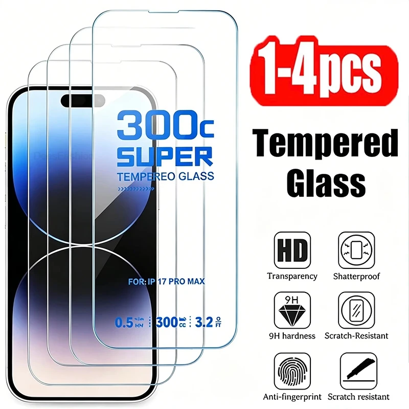 1-4PCS 300C Super Displayschutzfolie für iPhone 18 Pro Max 18pro 18promax Vollständige Abdeckung HD Klares Gehärtetes Glas