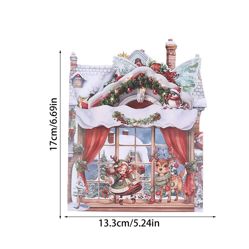 بطاقة عيد الميلاد ثلاثية الأبعاد - ليلة قبل مشهد عيد الميلاد مع سانتا وقرية الثلج، تحيات العطلات التفاعلية #6