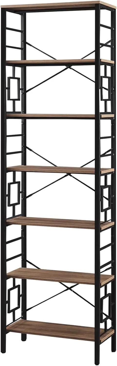 Industrial 7-Tier Bookshelf with Unique Design,Open Bookshelves and Bookcases,Freestanding Book Shelf Bookcase for Living Room