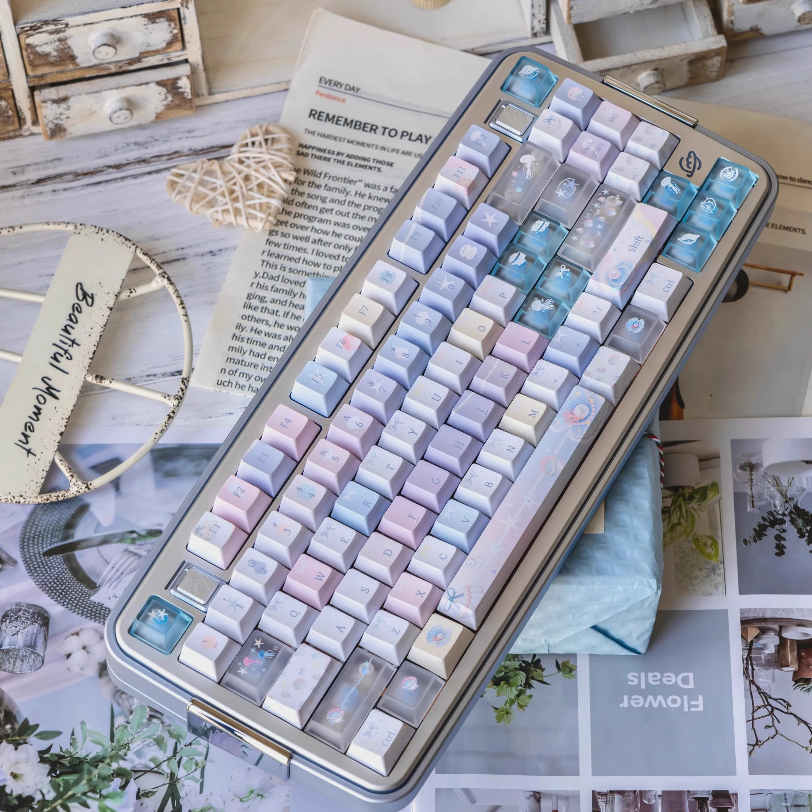Jellyfish Theme Keycaps PC Frosted Transparent Keycap PBT Cherry Profile Custom Keyboard Caps for Mechanical Keyboard Cute Gift