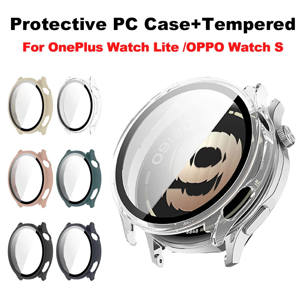 PC+Tempered Glass Case For OnePlus Watch Lite SmartWatch Bumper Protective Full Cover For OPPO Watch S Shell Accessories