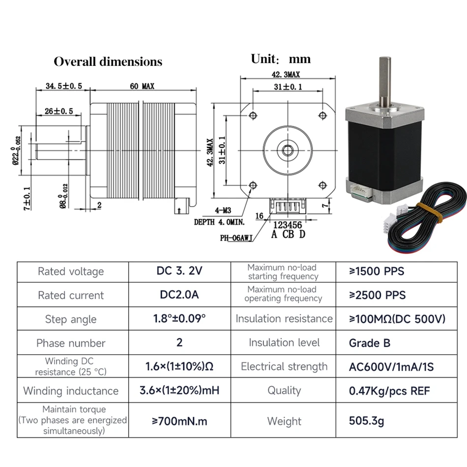 Stepper 42 Motor 48MM 60MM Height Square Motors 17HS8401 17HS8401S With Cable Black Sliver 3D Printer Parts