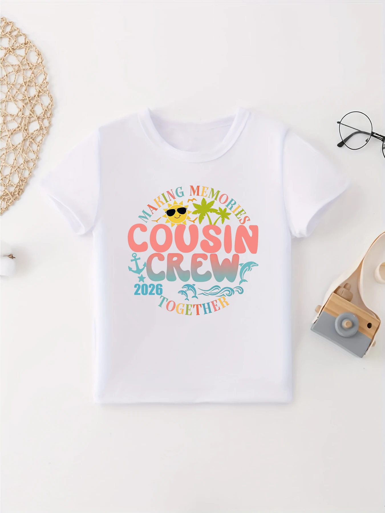 Cousin Crew Making Memories Together 2026 Letter Printed T Shirt Girls/Boys Holiday Travel T-Shirt Kawaii Kids Clothes