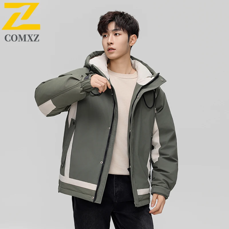 

COMXZ Winter Short Down Jacket Men Outdoor Mountaineering Thickened Warm Puffer Coat Classic Hooded Daily Wear Windproof Parka
